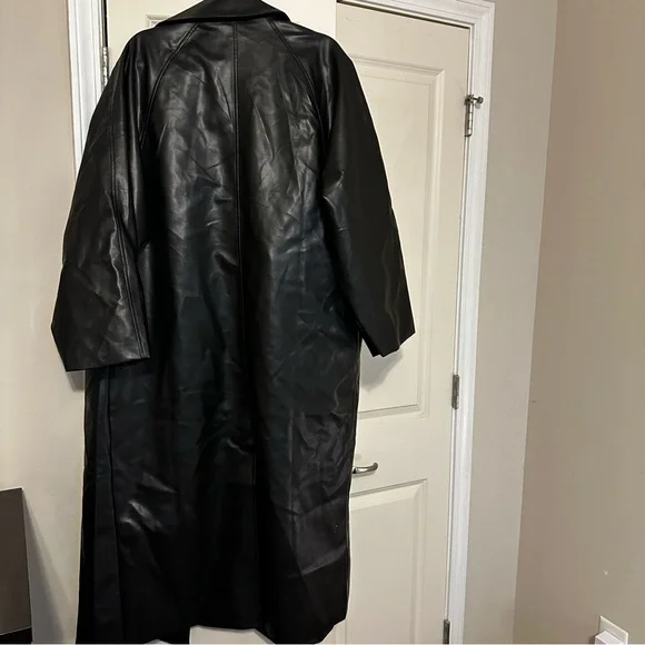 Charcoal Clothing Faux Leather Black Trench Coat - Picture 3 of 4